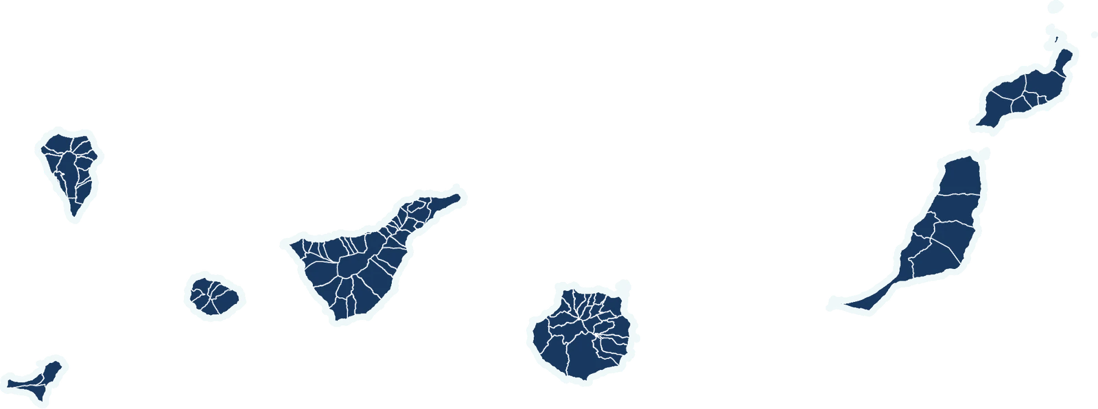 Mapa del archipiélago canario con sus límites municipales y señales de ubicación